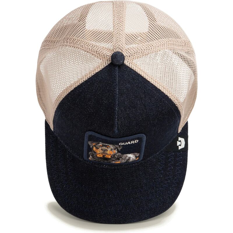casquette-trucker-bleue-marine-et-beige-chien-guard-denim-after-dark-the-farm-goorin-bros