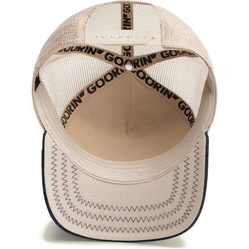 casquette-trucker-bleue-marine-et-beige-chien-guard-denim-after-dark-the-farm-goorin-bros