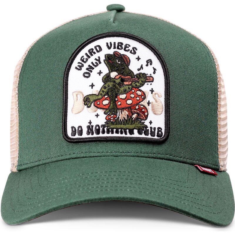 casquette-trucker-verte-et-beige-hft-do-nothing-club-weird-vibes-frog-djinns