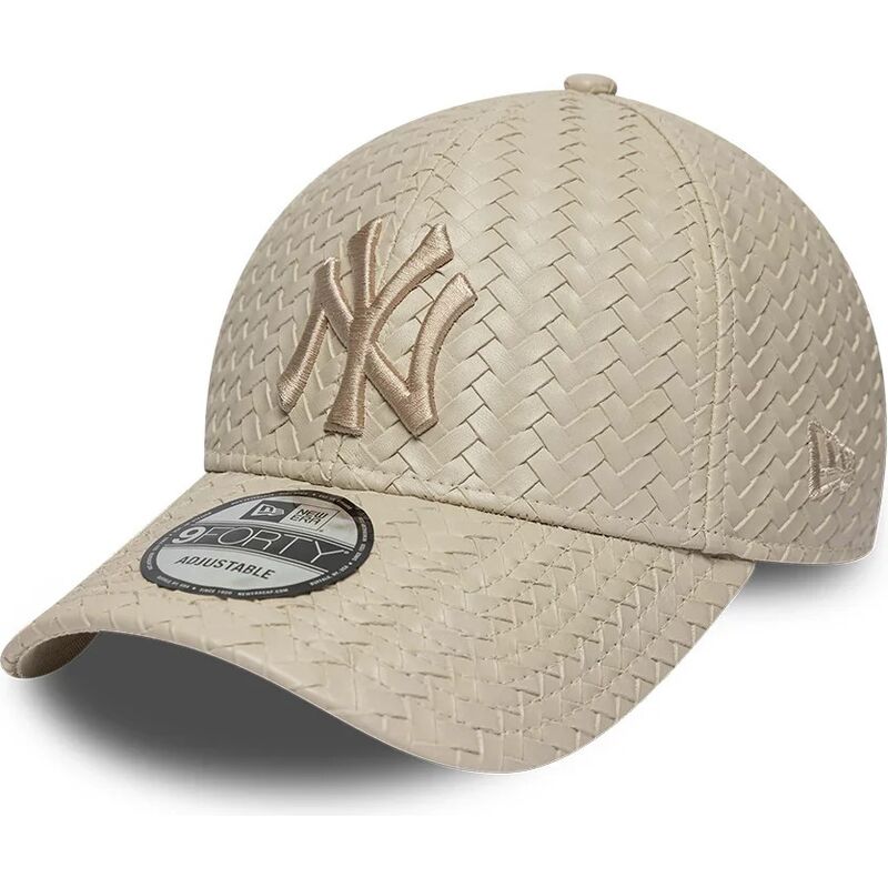 casquette-courbee-beige-ajustable-avec-logo-beige-9forty-pu-weave-new-york-yankees-mlb-new-era
