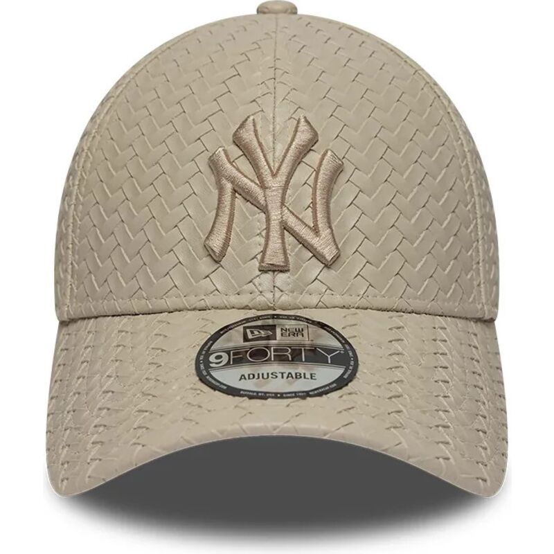 new-era-curved-brim-9forty-pu-weave-new-york-yankees-mlb-beige-adjustable-cap-with-beige-logo