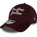 casquette-courbee-grenat-ajustable-9twenty-a-frame-cord-script-new-york-yankees-mlb-new-era