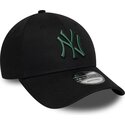 casquette-courbee-noire-ajustable-avec-logo-vert-fonce-9forty-league-essential-new-york-yankees-mlb-new-era