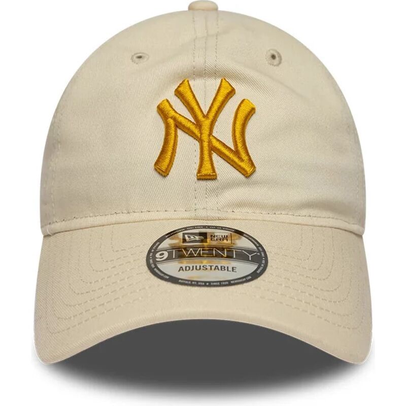 new-era-curved-brim-golden-logo-9twenty-league-essential-new-york-yankees-mlb-beige-adjustable-cap