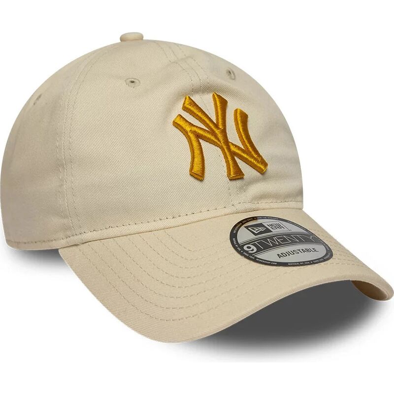 casquette-courbee-beige-ajustable-avec-logo-dore-9twenty-league-essential-new-york-yankees-mlb-new-era