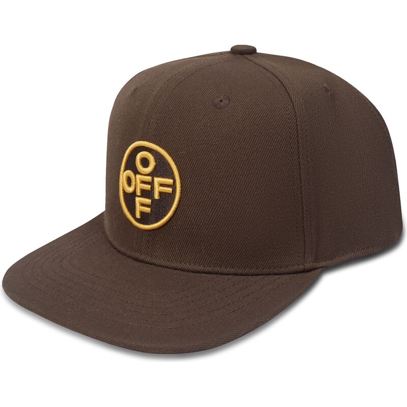 l-ab-c-o-off-white-flat-brim-yellow-logo-off-embroidered-twill-brown-snapback-cap l-ab-c-o-off-white-flat-brim-yellow-logo-off-embroidered-twill-brown-snapback-cap