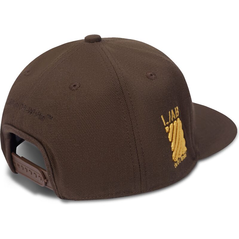 l-ab-c-o-off-white-flat-brim-yellow-logo-off-embroidered-twill-brown-snapback-cap l-ab-c-o-off-white-flat-brim-yellow-logo-off-embroidered-twill-brown-snapback-cap