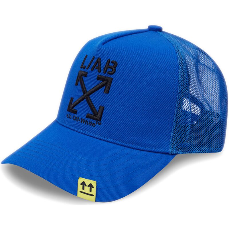 l-ab-c-o-off-white-black-logo-clamp-arrows-blue-trucker-hat l-ab-c-o-off-white-black-logo-clamp-arrows-blue-trucker-hat