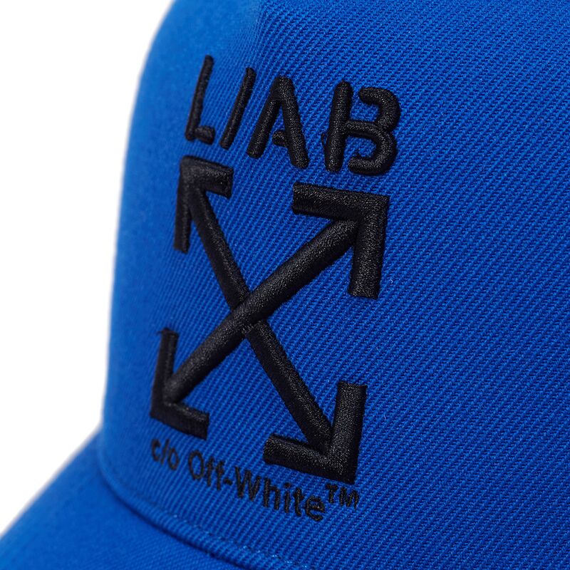 l-ab-c-o-off-white-black-logo-clamp-arrows-blue-trucker-hat l-ab-c-o-off-white-black-logo-clamp-arrows-blue-trucker-hat