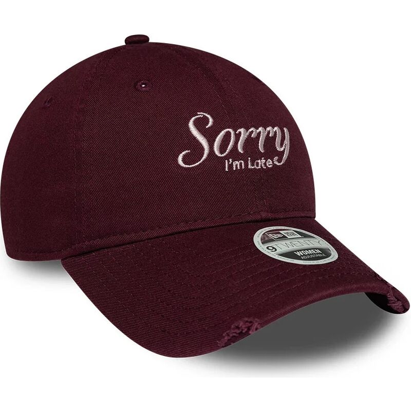 casquette-courbee-grenat-ajustable-pour-femme-9twenty-slogan-sorry-i-m-late-new-era