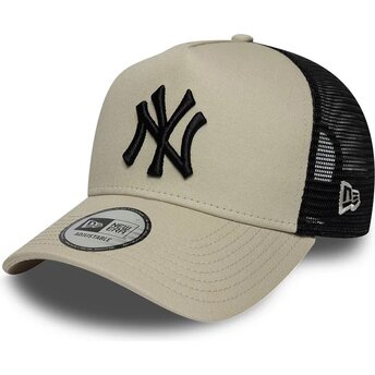 Casquette trucker beige et noire avec logo noir A Frame League Essential New York Yankees MLB New Era