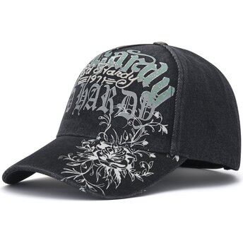 Casquette courbée noire ajustable Distressed Floral Gothic Ed Hardy