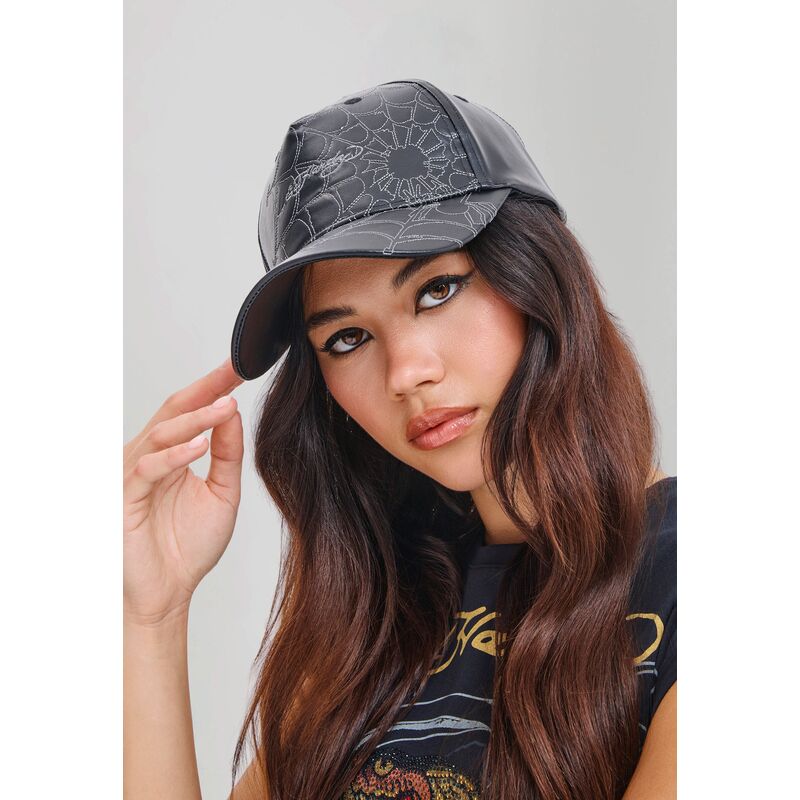 ed-hardy-curved-brim-spiderweb-pu-leather-black-adjustable-cap