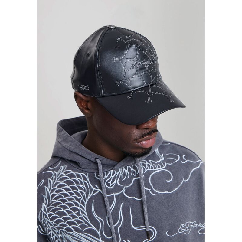 casquette-courbee-noire-ajustable-spiderweb-pu-leather-ed-hardy