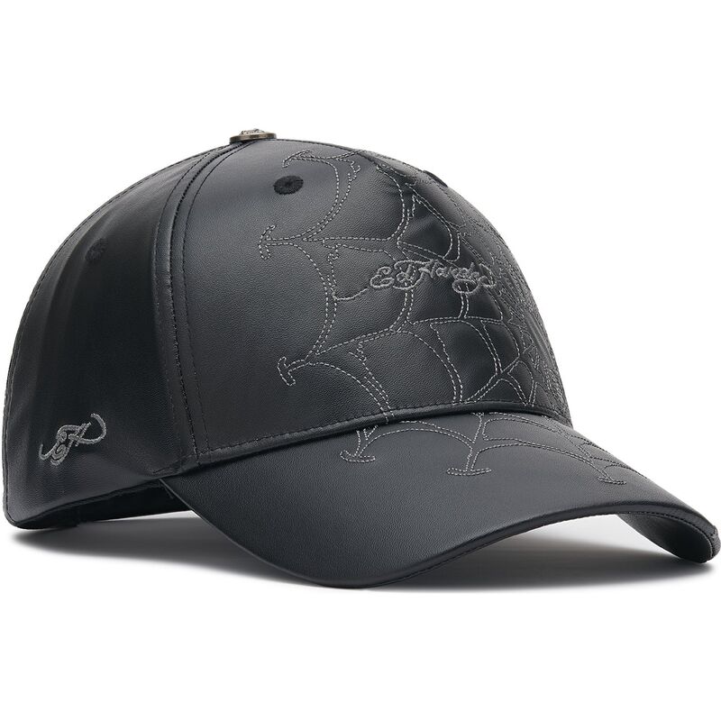 casquette-courbee-noire-ajustable-spiderweb-pu-leather-ed-hardy