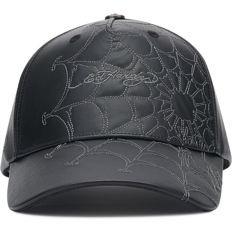 ed-hardy-curved-brim-spiderweb-pu-leather-black-adjustable-cap