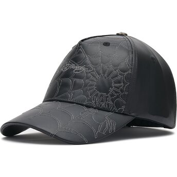 Ed Hardy Curved Brim Spiderweb PU Leather Black Adjustable Cap