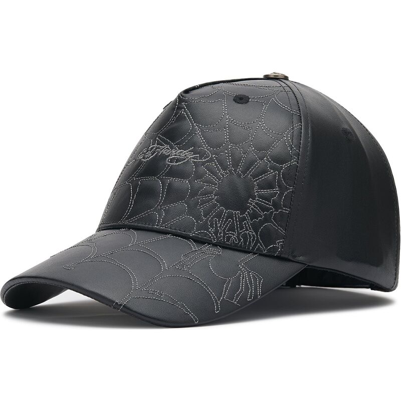 casquette-courbee-noire-ajustable-spiderweb-pu-leather-ed-hardy