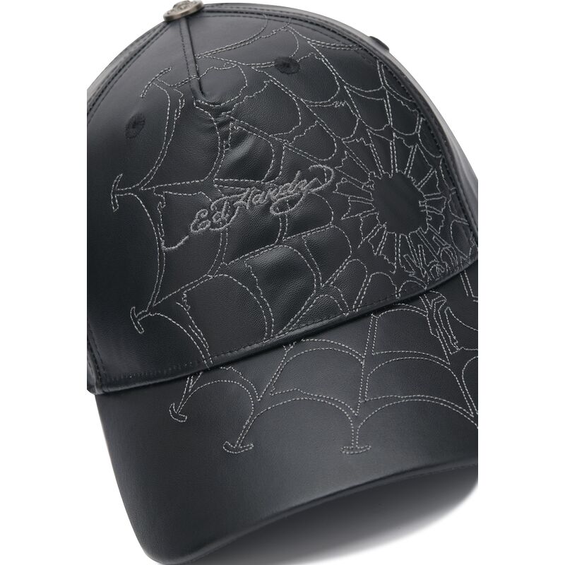 casquette-courbee-noire-ajustable-spiderweb-pu-leather-ed-hardy