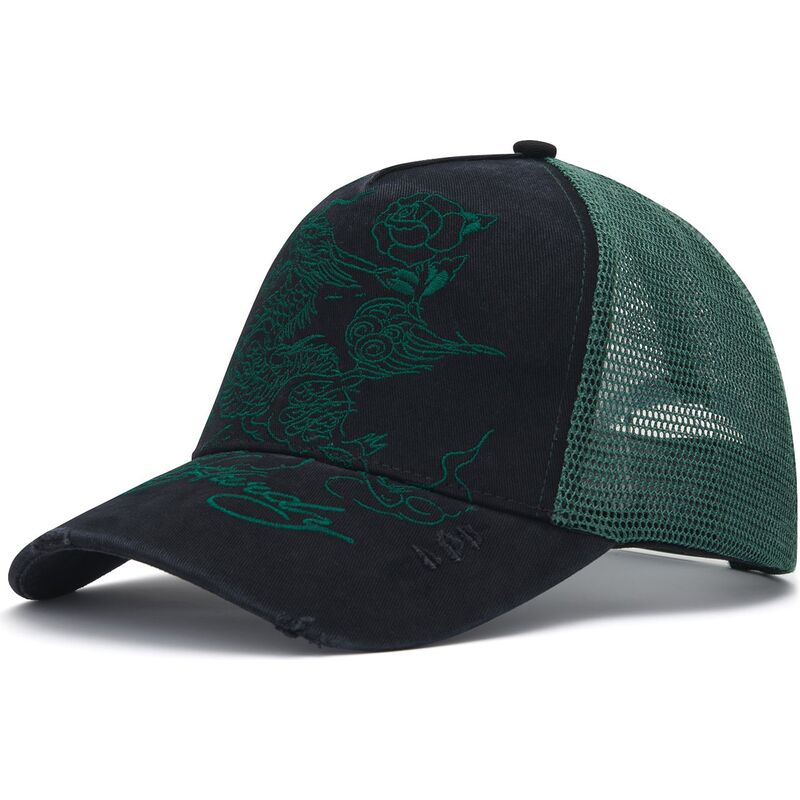 casquette-trucker-noire-et-verte-outline-dragon-distressed-ed-hardy