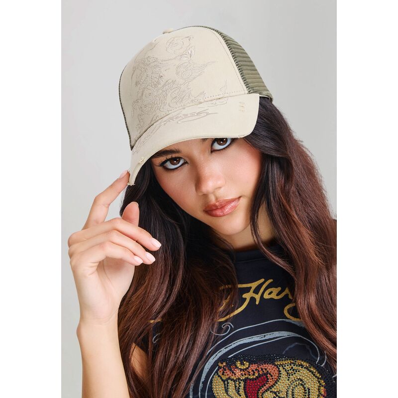 casquette-trucker-khaki-outline-dragon-ed-hardy