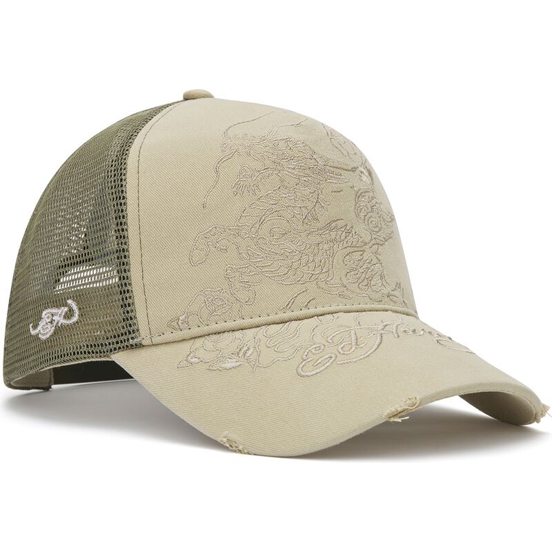 casquette-trucker-khaki-outline-dragon-ed-hardy