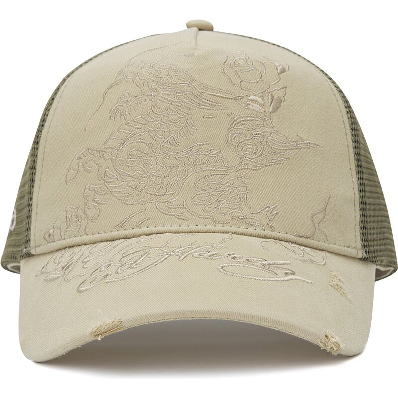 casquette-trucker-khaki-outline-dragon-ed-hardy