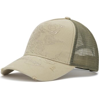 Ed Hardy Outline Dragon Khaki Trucker Hat