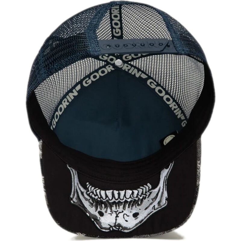 goorin-bros-skull-bone-head-danger-the-farm-black-and-blue-trucker-hat goorin-bros-skull-bone-head-danger-the-farm-black-and-blue-trucker-hat