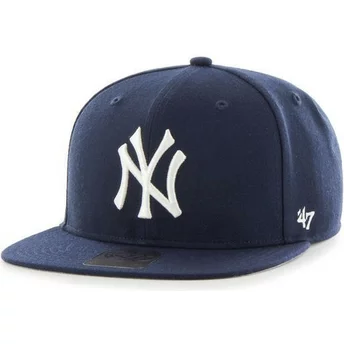 47 Brand Flat Brim White Logo MLB New York Yankees Smooth Navy Blue Snapback Ca