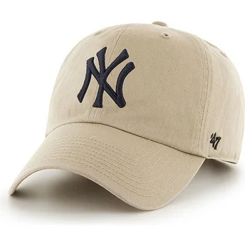 47 Brand Curved Brim Großes Vorderes Logo MLB New York Yankees Cap beige